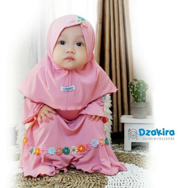 Gamis Bayi Perempuan Newborn 0-18 bulan Baju Muslim Anak Free Jilbab Pakaian Anak Perempuan