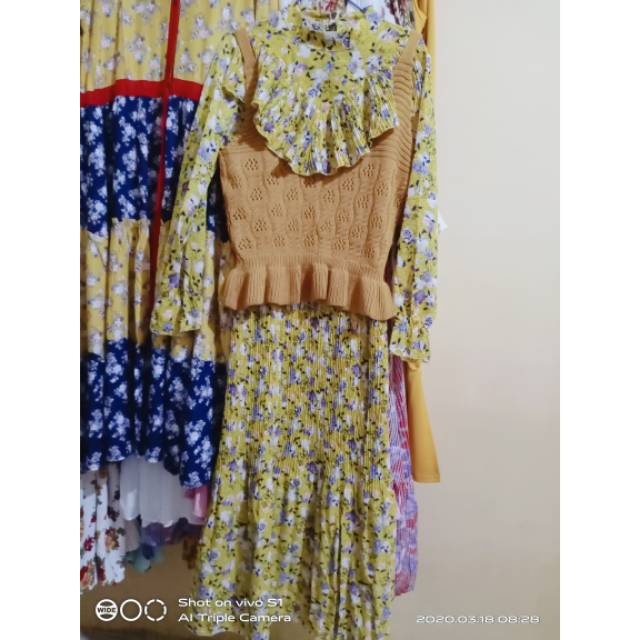 Gamis plisket sabrina plus outer rajut ld 100-120