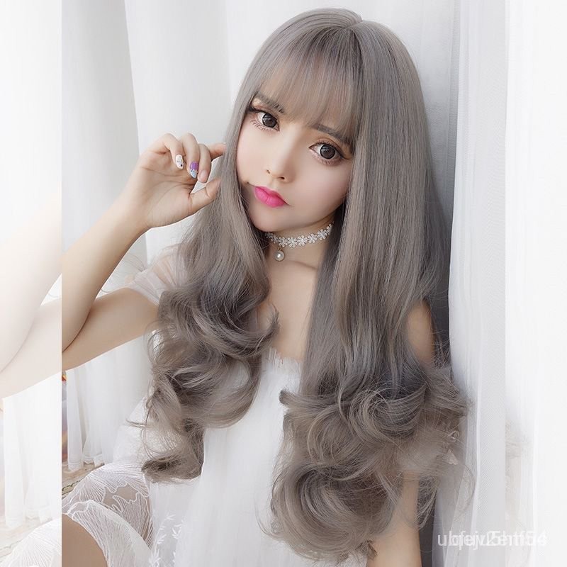 Wig Wanita Rambut Keriting Panjang Besar Gelombang Penuh Kepala Wig Korea Gaya Air Poni Rambut Panja