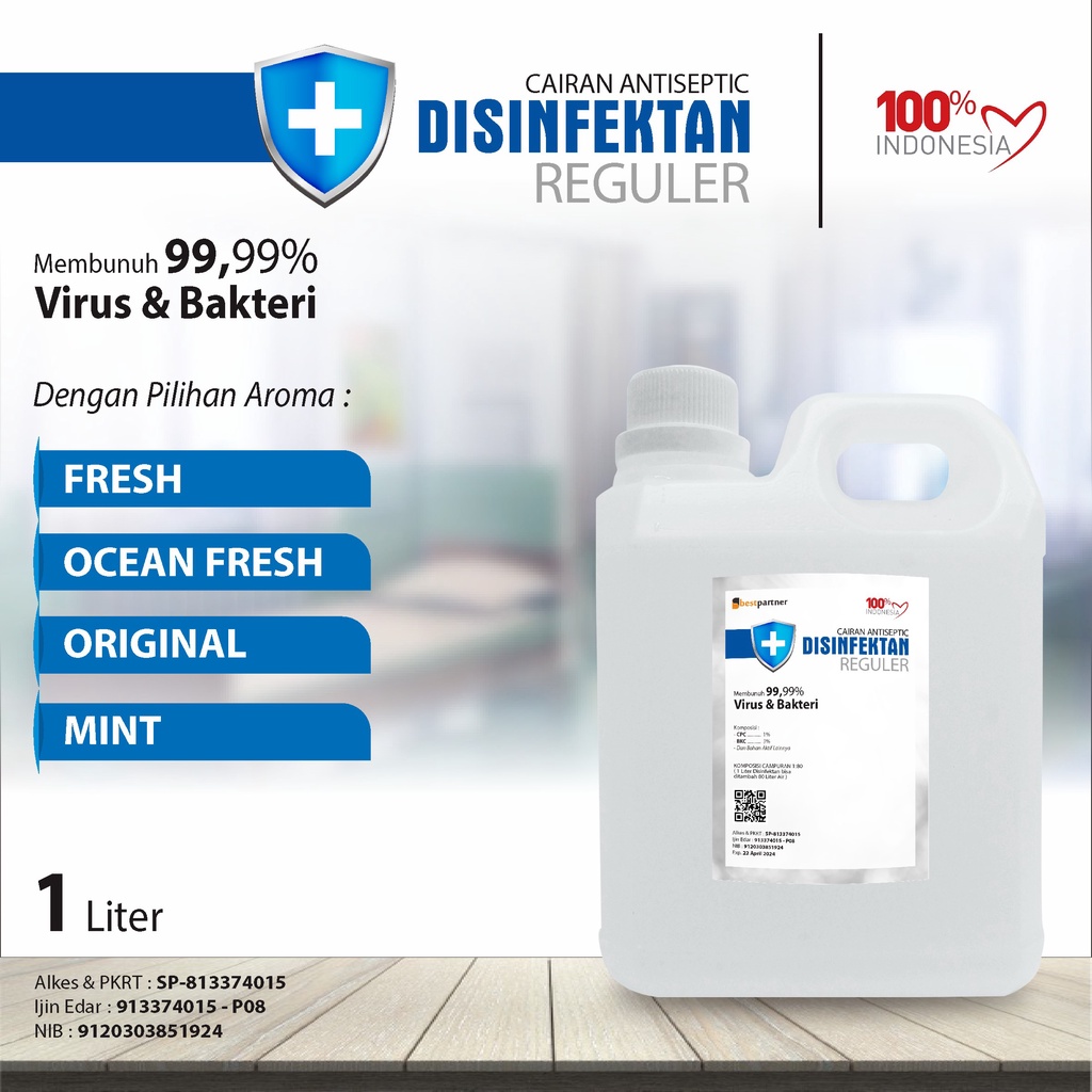 Disinfectant Antiseptik Konsentrat Cairan Desinfektan 1 liter Reguler Aroma Segar dan Wangi (jerigen)