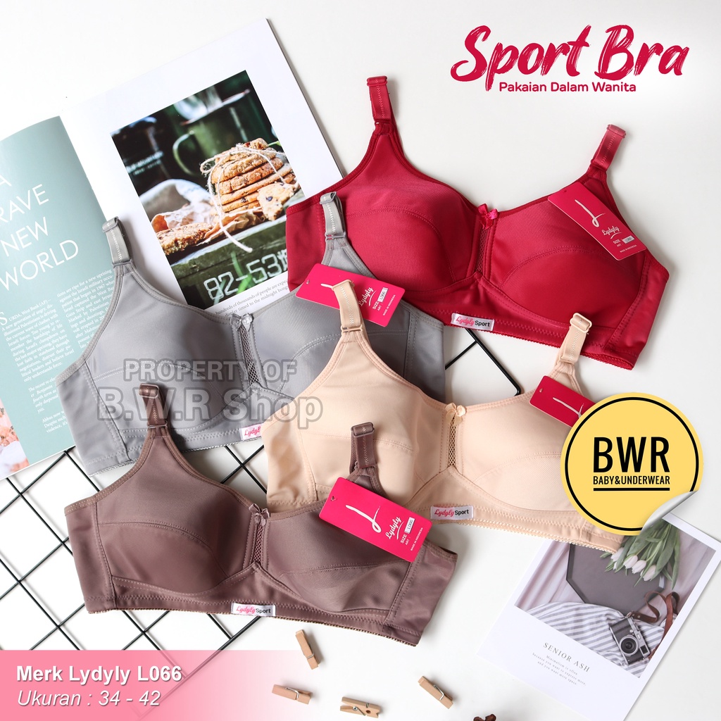 Bra Lydyly L 066 POLOS / Bh Sport Wanita Busa Tipis Kawat Kait 2 | Bwr