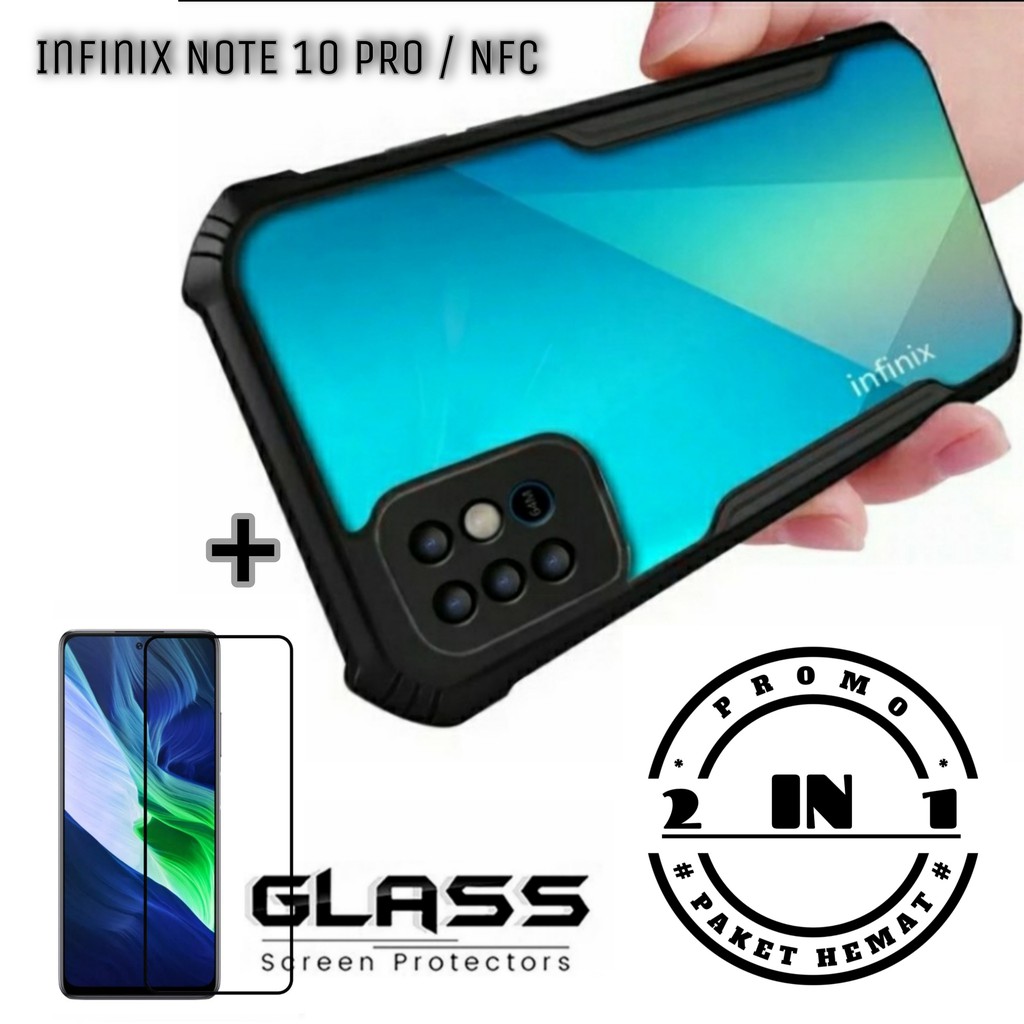 Hard Case INFINIX NOTE 10 PRO NFC Armor Transparant Case Free Tempered Glass Layar Screen Protector