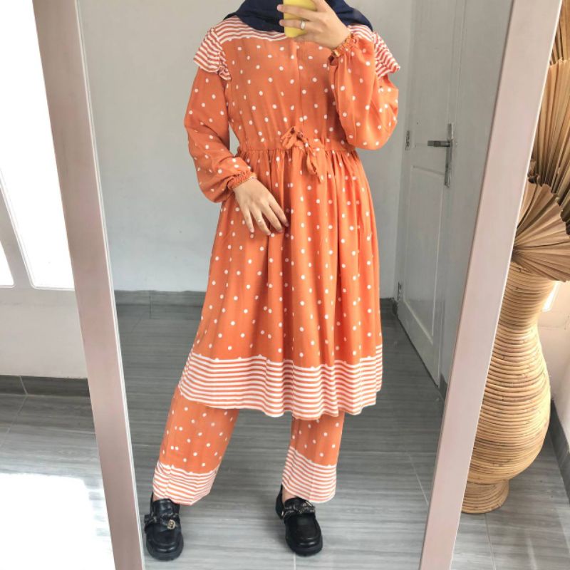 NEW REINA SET - SETELAN RAYON MOTIF POLKADOT ONE SET PIYAMA BUSUI LD 106 TALI SERUT POLKA VISCOSE