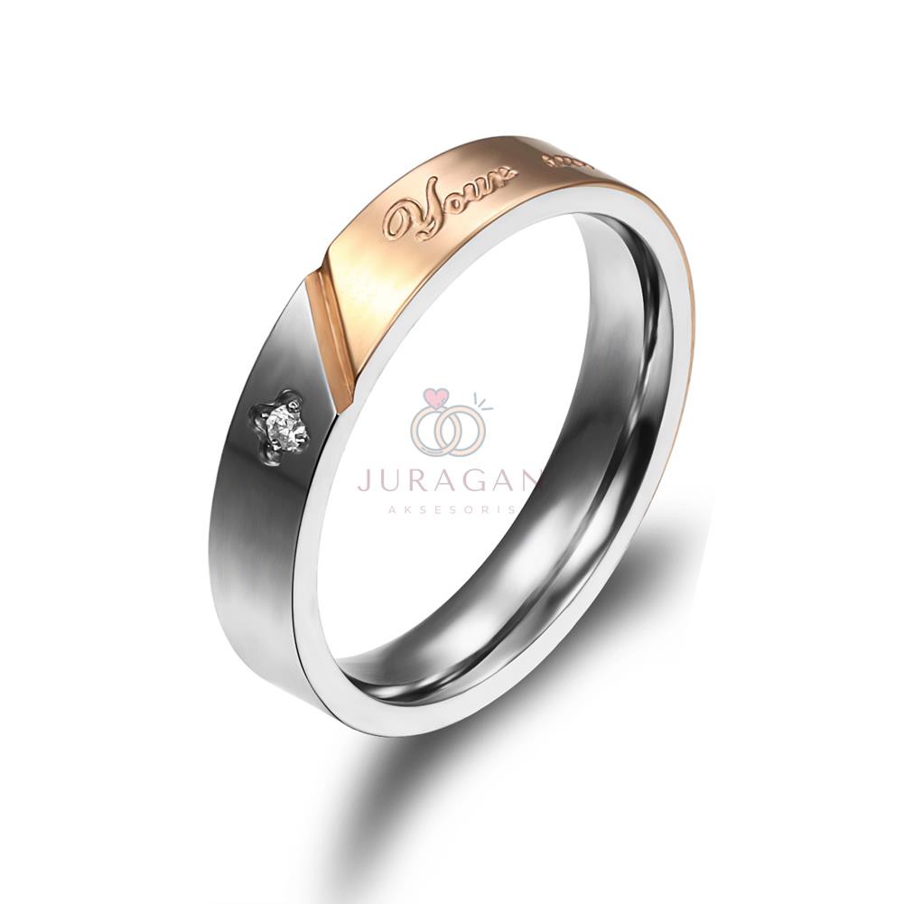 [HIGH QUALITY] Cincin Couple BUCIN R14 Titanium Ukir Nama + Box Cincin Beludru + BONUS Gelang Couple