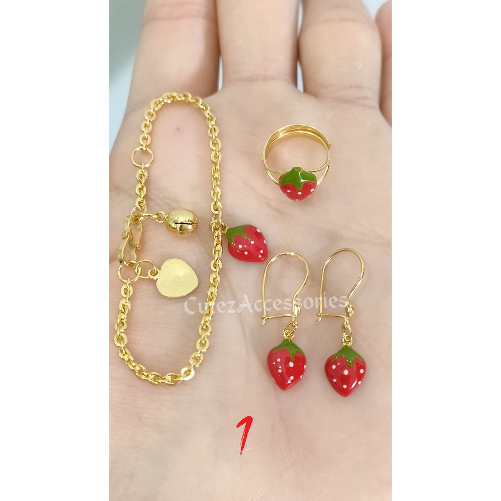 Set Perhiasan Anak Strawberry Emas Muda