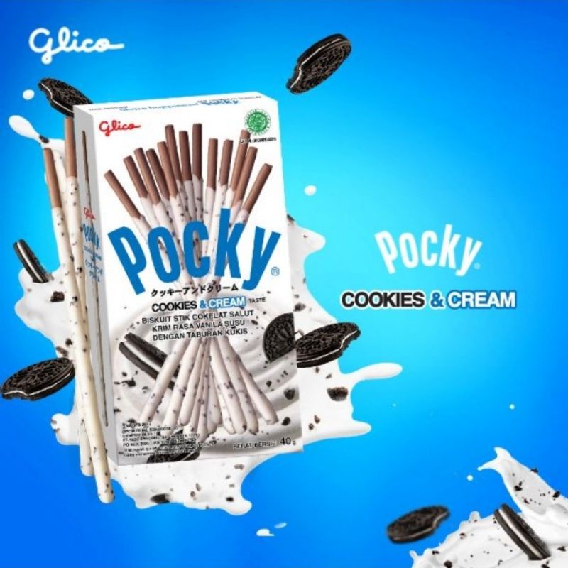 

POCKY GLICO COOKIES & CREAM - biskuit stik coklat salut vanila susu