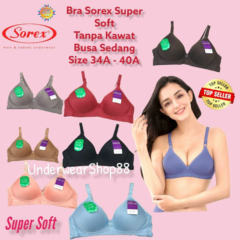 Bra/Bh Tanpa kawat Busa Sedang Kait 2/Bh Sorex tanpa kawat busa sedang/Bh sorex kait 2/Size 34A - 40A