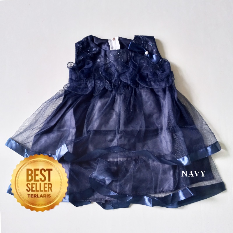 Gaun Bayi Perempuan 0 6 bulan Warna Abu Silver Korea Kekinian Import Dress Baby Cewek Ulang Tahun Sleeveles New Born KA103