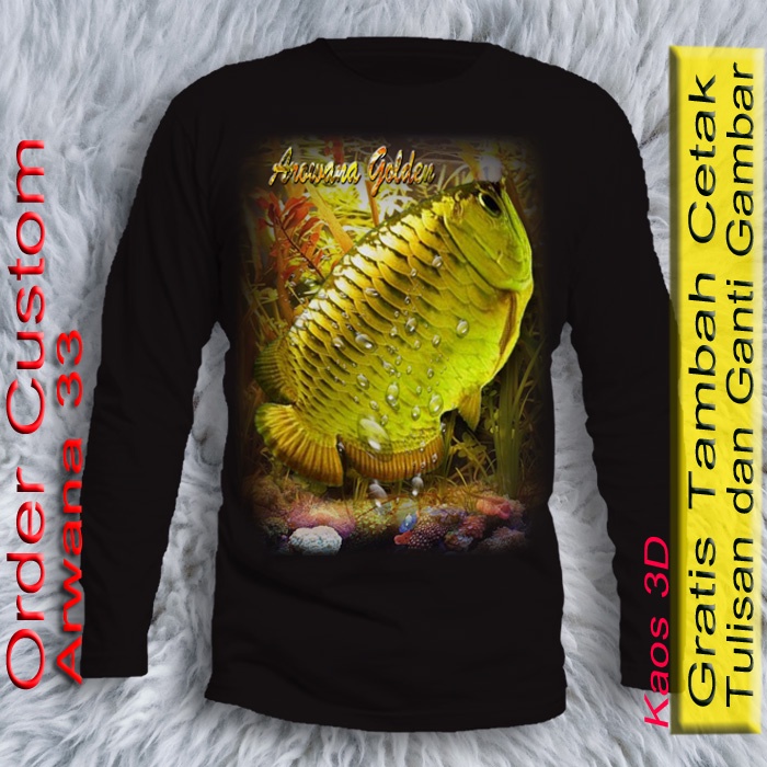 Kaos 3d Pria Lengan Panjang Gambar Ikan Arwana Golden Baju Arowana Merah