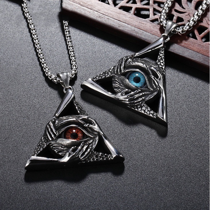 Kalung Rantai Liontin Mata Segitiga Masonic Bahan Titanium Steel Warna Silver Gaya Retro Vintage Untuk Pria