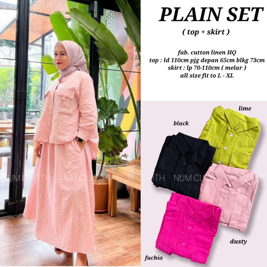 Plain set ( top + skirt ) setelan pne set