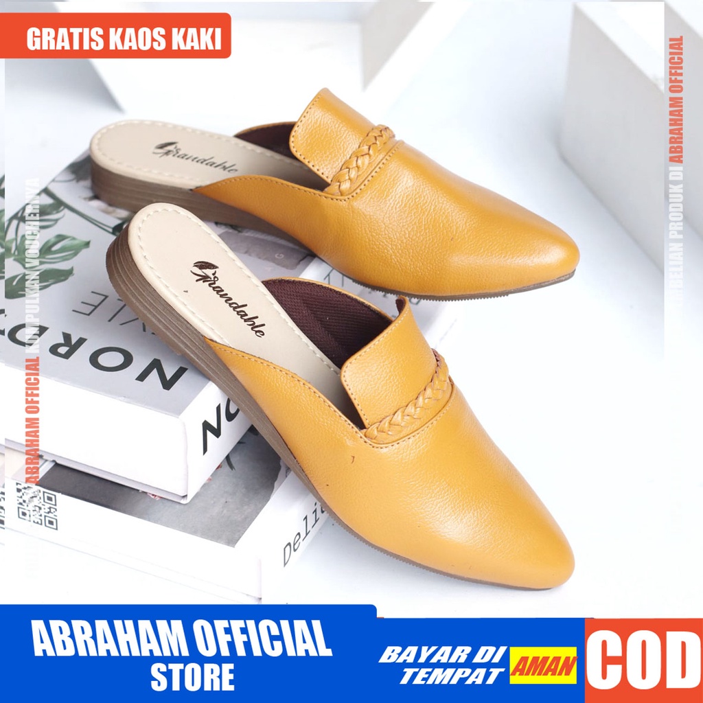 ABRHM x DEROSI Sepatu Flat Wanita Slop Sepatu Kerja Kantor Wanita Slip On Cewek / Cewe Kulit Asli flatshoes