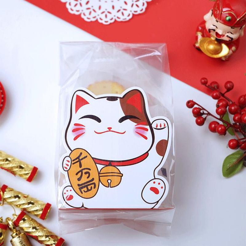 PLASTIK COOKIES IMLEK+TRAY LUCKY CAT/ FU MONEY BAGS 5 pcs