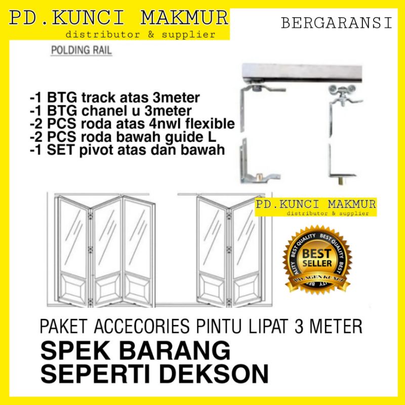 PROMO rel pintu lipat complete 3meter roda pintu lipat flexible folding gate spek dekson