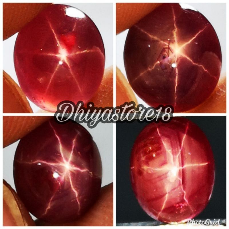 Batu Permata Natural Red Ruby Star Tajam Mayung 6 Ray Star