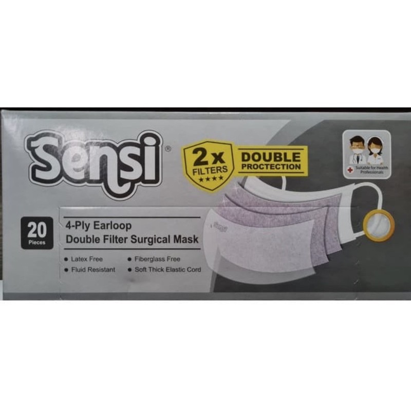 MASKER SENSI 4PLY EARLOOP DOUBLE FILTER SURGICAL FACE MASK