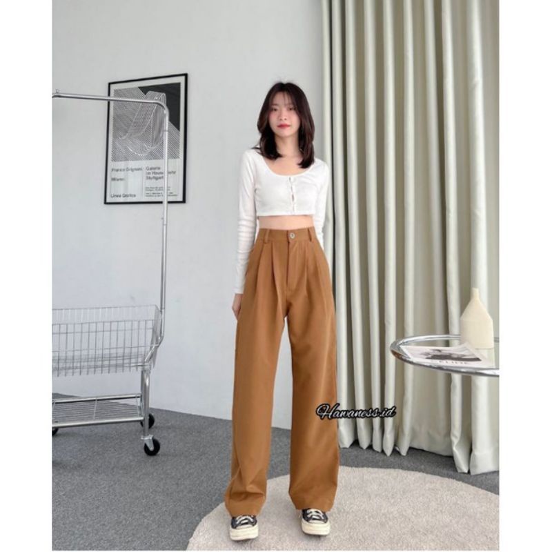 Celana Panjang Loose Pants Trousers Wanita - Celana Anti Kusut - Celana Kulot Wanita Highwaist - Celana Kantor Formal / Casual