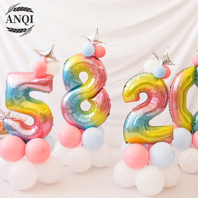 ANQI 1888 Balon Foil Angka Balon angka Jumbo Rainbow Balon Usia