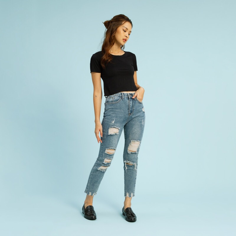 VIERLIN - Jeans 8828 - CELANA JEANS SOBEK WANITA RIPPED HIGHWAIST