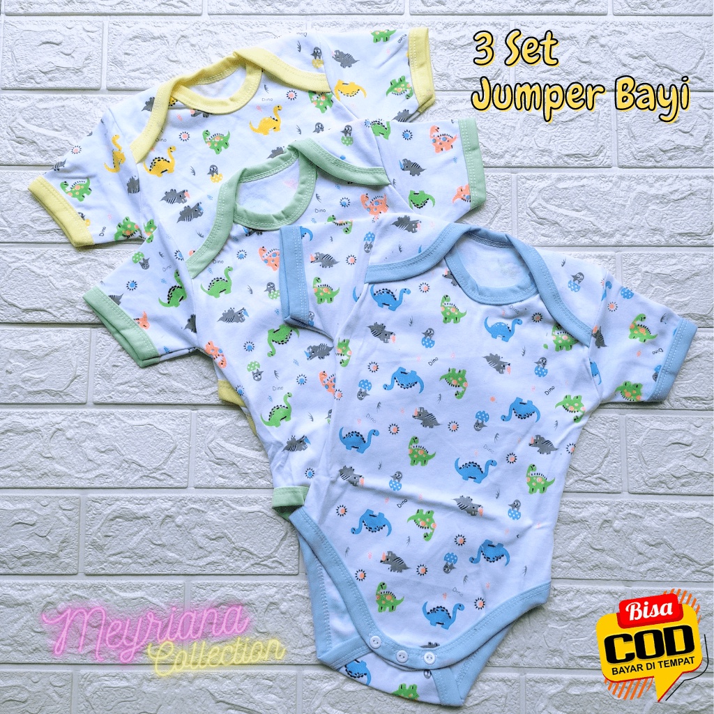 3 Set Jamper Bayi Baru lahir Baju Bayi Jumper Motip Dinosaurus Special Quality Bodysuit