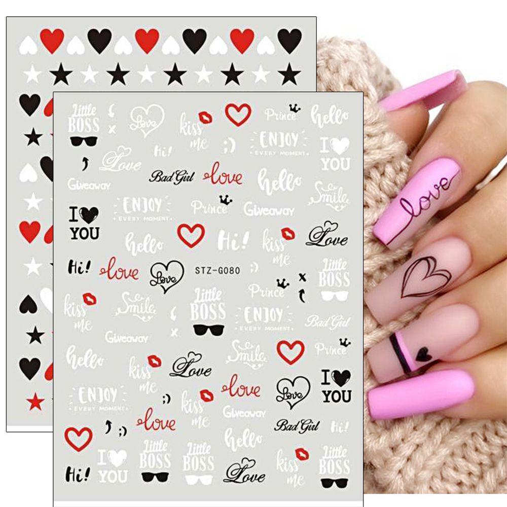 Stiker Kuku 3D Motif Kartun Valentine Warna Merahpink Untuk Nail Art