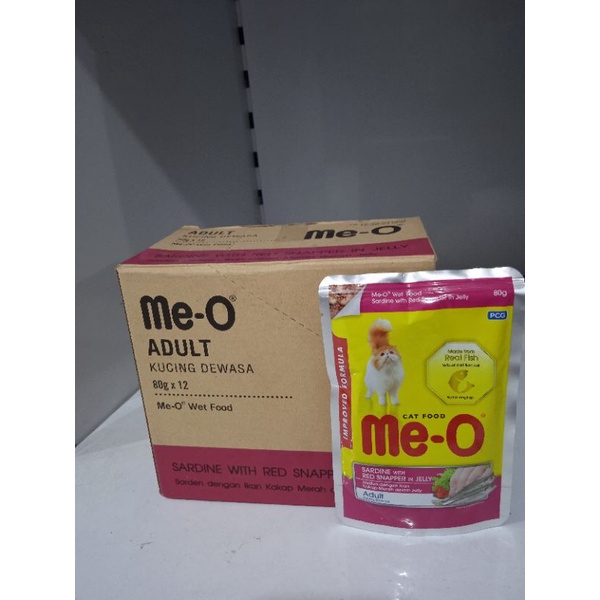 makanan kucing poucs MEO SARDENE with RED SNAPPER IN JELLY 85gram paket 12 pics