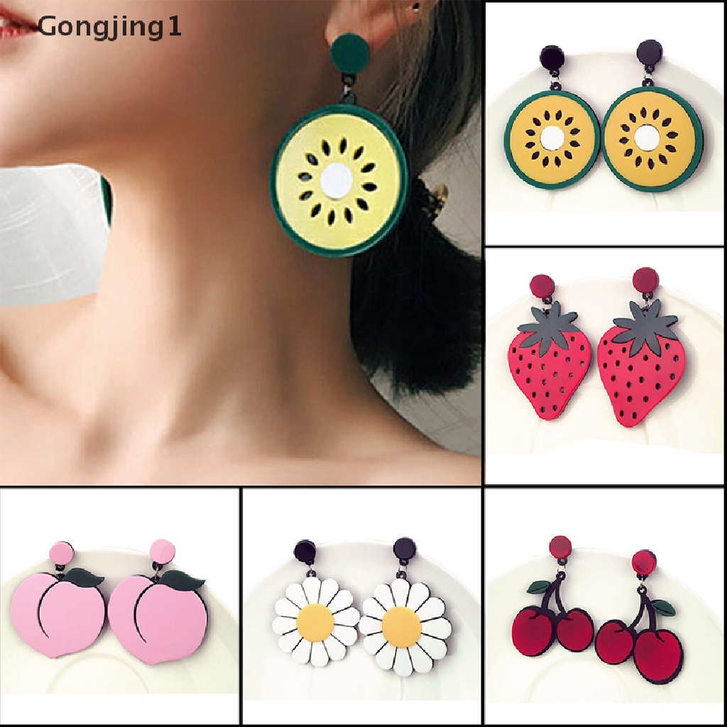 Gongjing1 Anting Kait Gantung Wanita Desain Buah Stroberi / Nanas Besar Untuk Hadiah