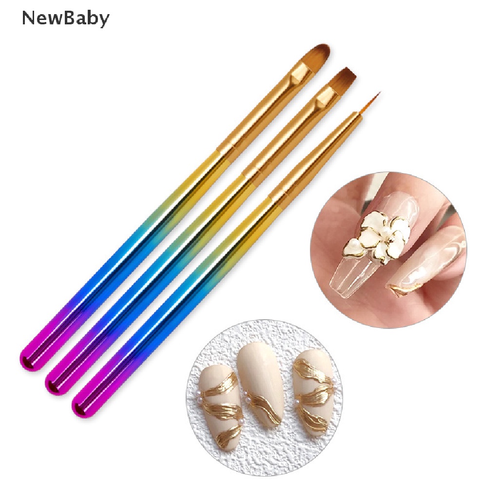 Newbaby 3pcs / Set Brush Pen Dotting Untuk Gambar Hiasan Nail Art Diy