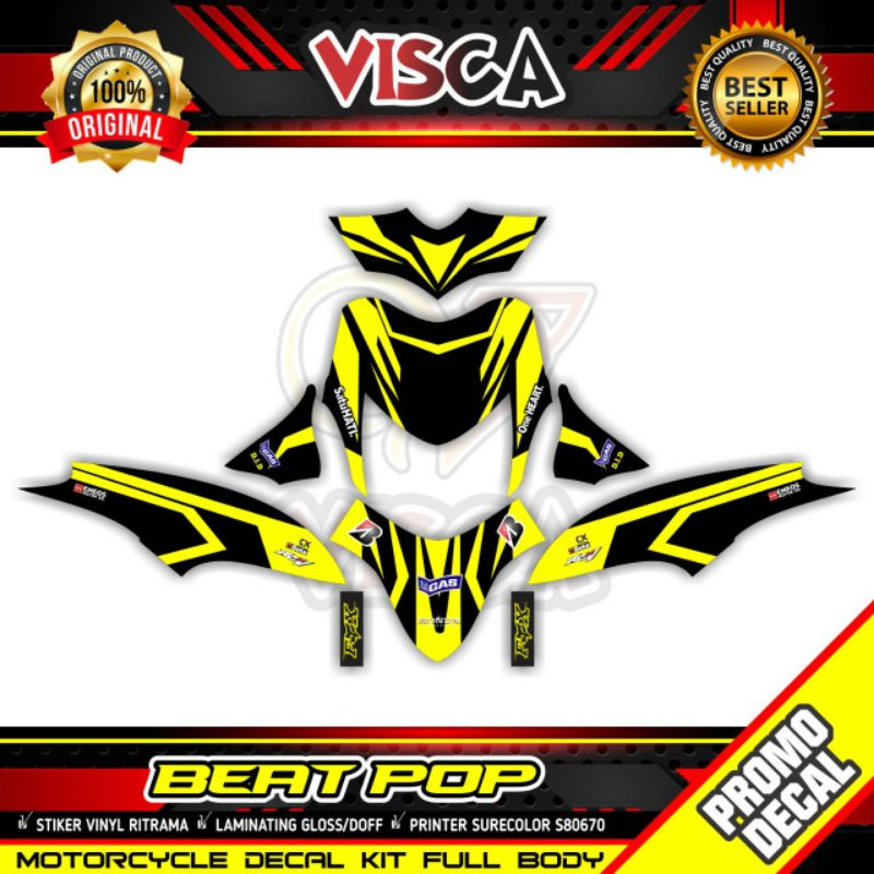 STICKER DECAL MOTOR BEAT POP FULL BODY KUNING HITAM