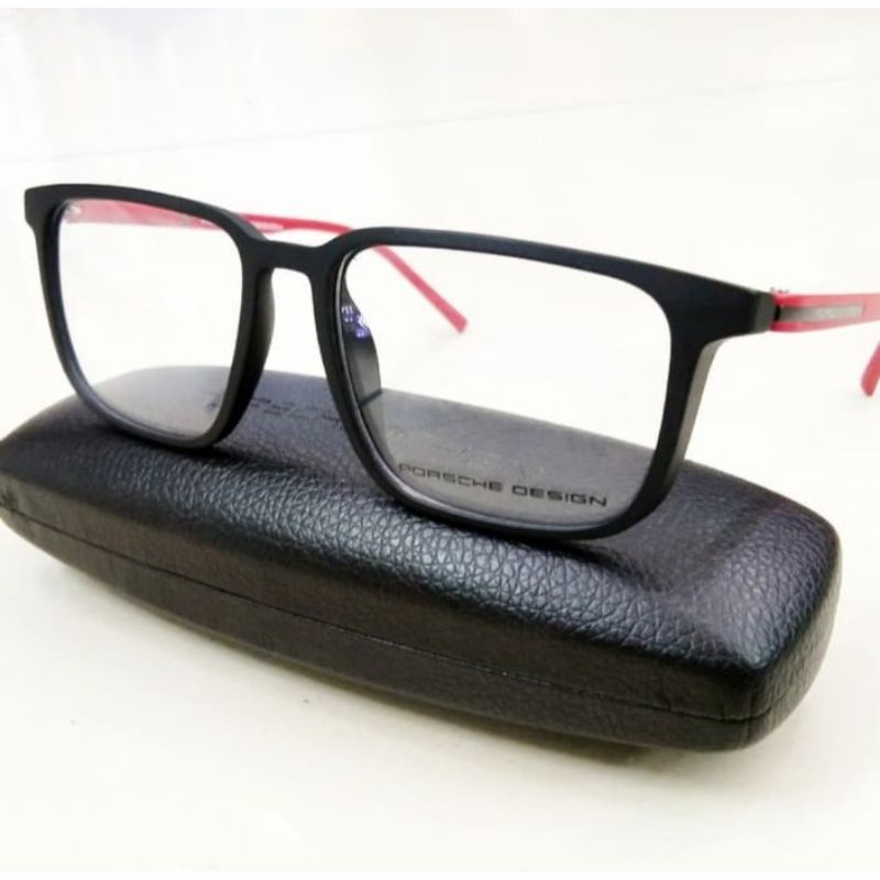 Frame Kacamata Minus Pria dan Wanita Porsche P8299F BLK/RED- Big Size Lebar