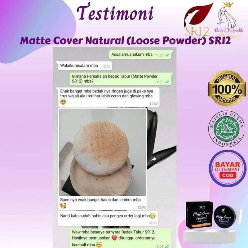 Loose Powder Matte Cover Natural SR12 Bedak Tabur Memberikan Efek Look Makeup Natural Anti Sinar UV