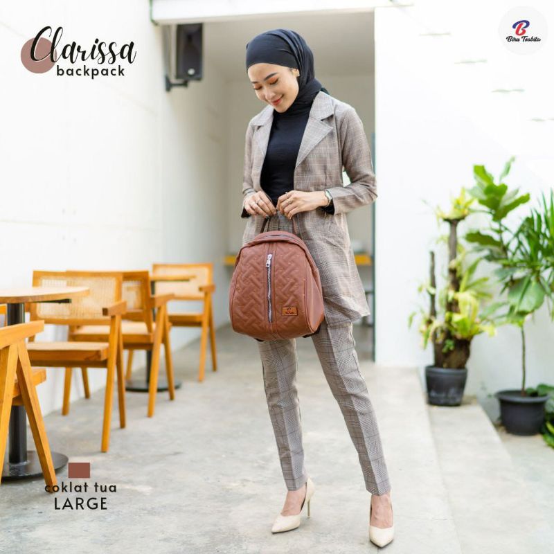 CLARISSA BAG BY BIRU TSABITA BAHAN CHOCOLY KOMBINASI BORDIR ANTI AIR RANSEL JUMBO