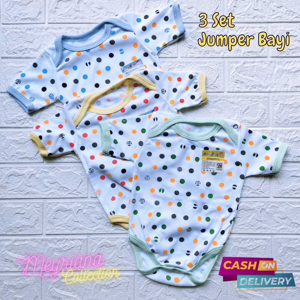 3 Setel Baju Jumper Bayi Setelan Baju Kodok Jumsuit Motip Polkadot Bayi Baru Lahir Bodysuit Newborn 0 - 63 Bulan Meyriana Collection