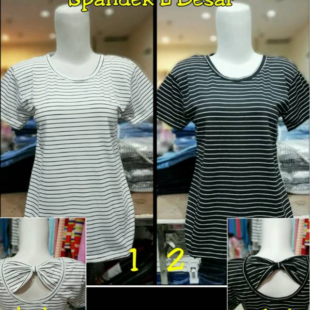 T-SHIRT SPANDEK SALUR BELAKANG PITA HITAM PUTIH
