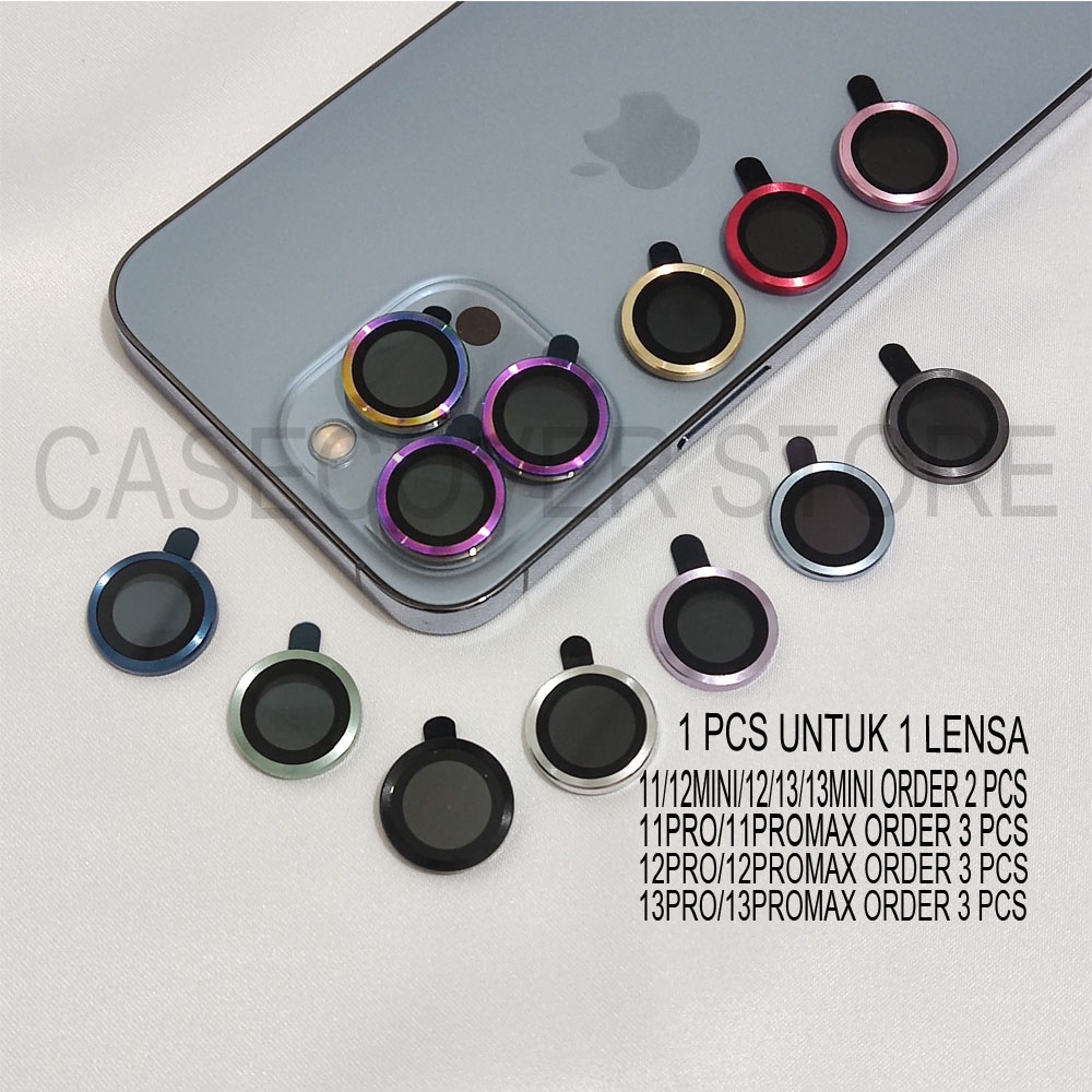 Tempered Glass Metal Ring Pelindung Lensa Kamera - For iPhone 13 13 Pro Max 12 12 Pro Max Mini 11 11 Pro Max