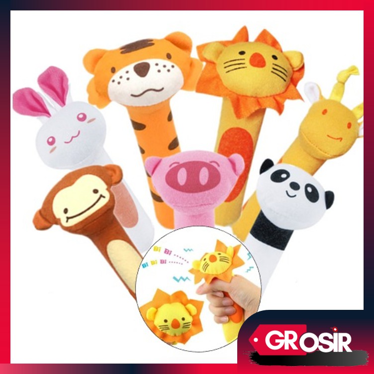 Grosir - B699 Mainan Boneka Tangan Bayi Bunyi Toet / Baby Hand Rattle Toy Stick/Boneka Genggam Bayi