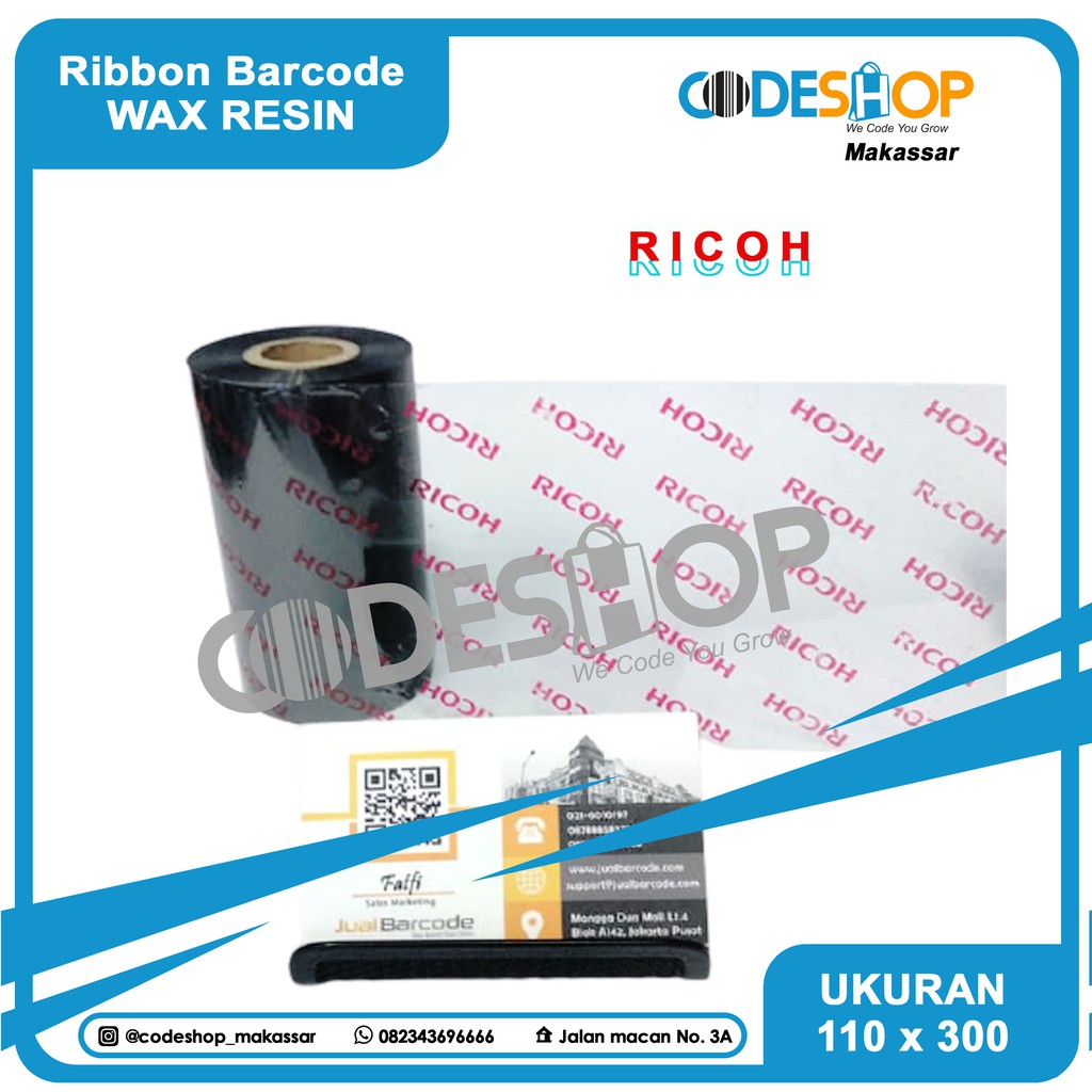 RIBBON RICOH (B110A) WAX RESIN 110 mm X 300 m PRINTER BARCODE ZEBRA