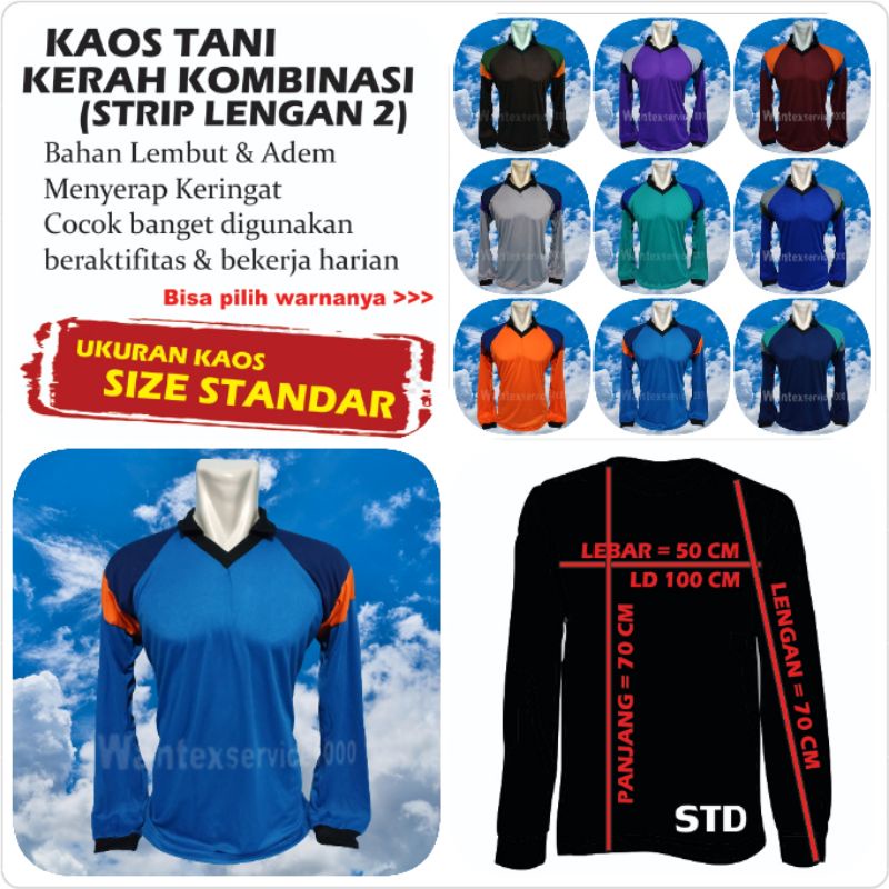 Kaos Tani Kerah Lengan Panjang,  Kaos Basahan Kerja,  Kaos Proyek, Kaos Kuli Bangunan (KERAH STD)