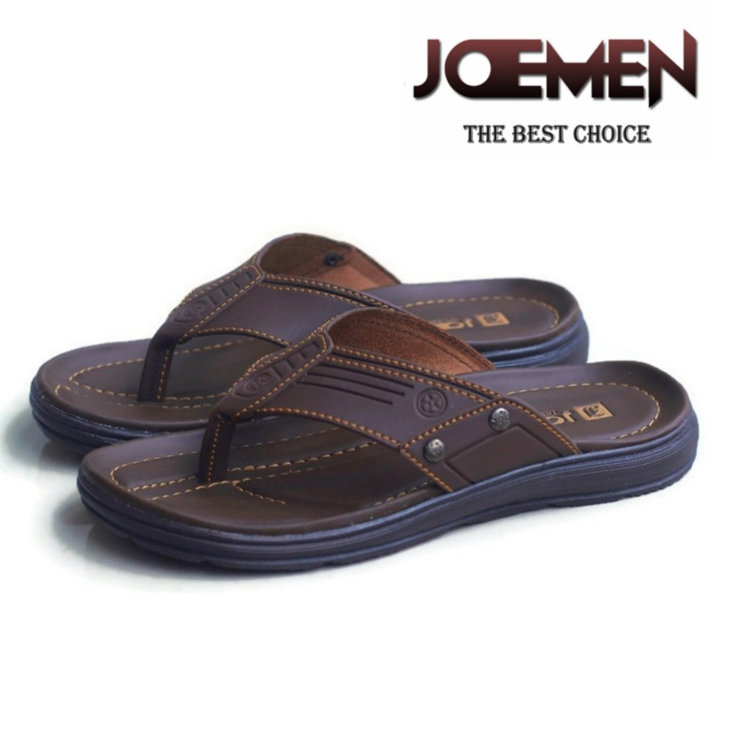 Sandal Pria Kulit Joemen S 20 Original Pria Jepit Import-COKLAT TUA