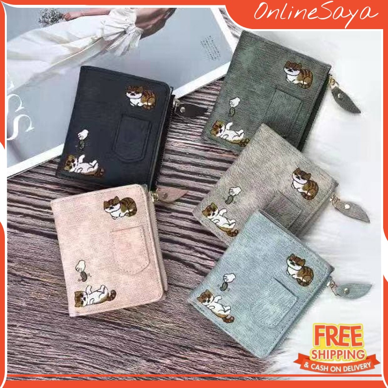 DOMPET WANITA LIPAT KULIT KUCING FELICIA IMPORT MURAH  MOTIF WA033B2  DENIM ORI C18219 KOREA