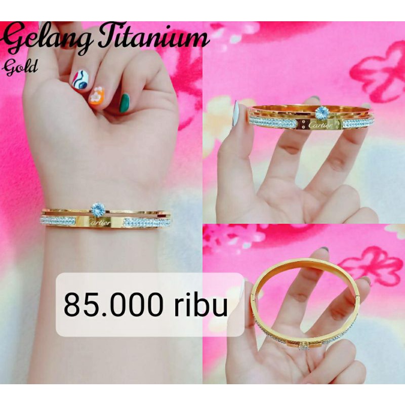 gelang titanium asli warna mas