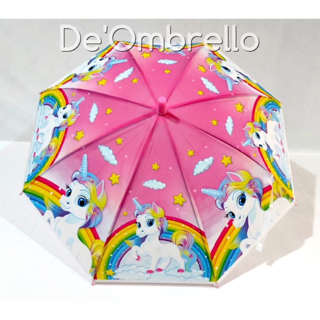 (007UC)De'Ombrello! Payung PVC Anak Full Print Motif Unicorn