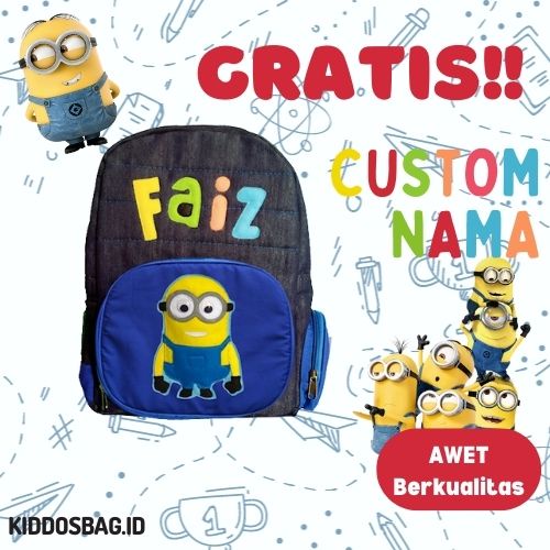 TAS KARAKTER ANAK SEKOLAH PAUD TK SD BOCIL PEREMPUAN LAKI-LAKI TAS CEWEK COWOK CUSTOM NAMA DAN WARNA