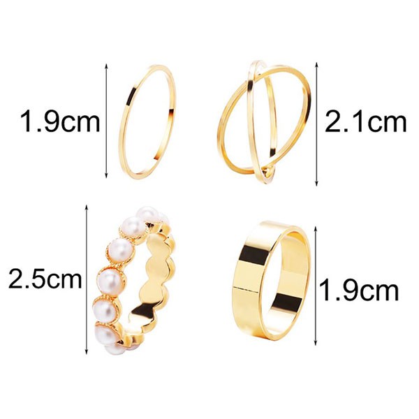 cincin set 4pcs pearl cross set rings jci070 (1H1)