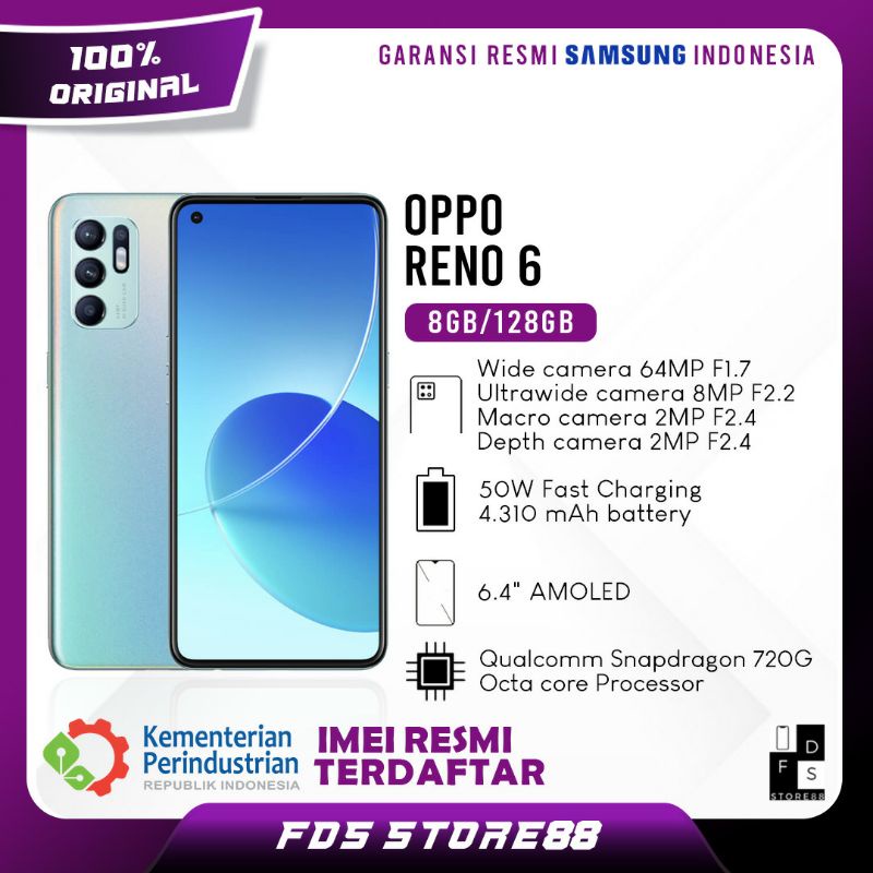 Oppo Reno 6 4G 8/128GB Garansi Resmi Oppo Indonesia 1 Tahun