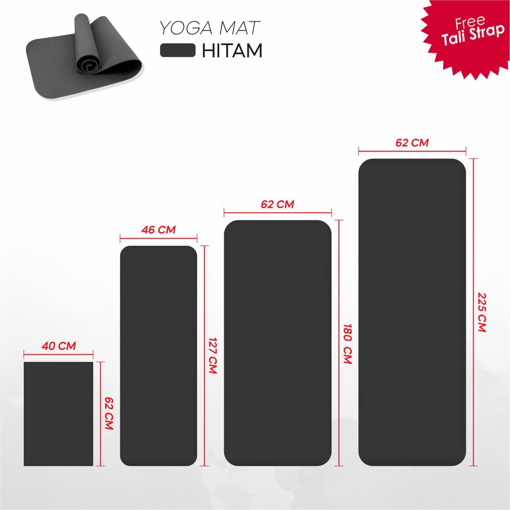 Hawah_Store Matras Olahraga Alas Yoga Senam Mat Tebal 5mm Workout Outdoor Indoor (002)-BLACK