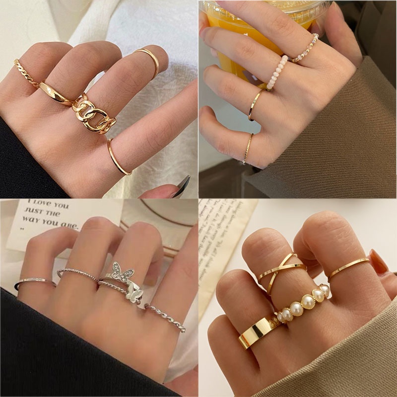 3-8 Pcs / Set Cincin Gaya Korea