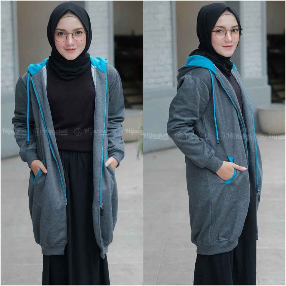 Jaket Jacket Panjang Wanita Cewek Hoodie Polos Hijabers Kekinian Hijacket Basic Fleece Terbaru-1