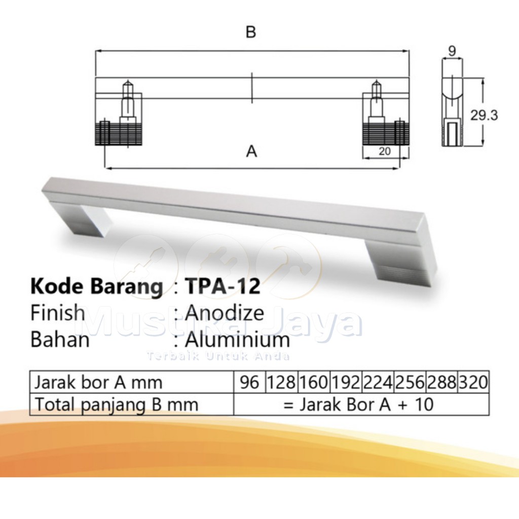 Handle Tarikan Lemari Laci Stainless Alumunium Huben TPA 12 Murah