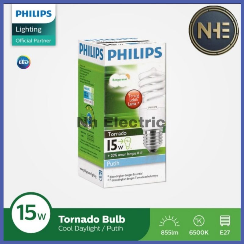 Lampu Philips Tornado 15W Watt Putih CDL E27 - Spiral 15 Watt Philips White 220V SNI